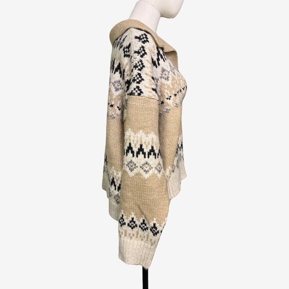 RDI Fair Isle Collared Sweater XL Beige Nordic Knit Split Neck NWT Nordstrom - Picture 4 of 10